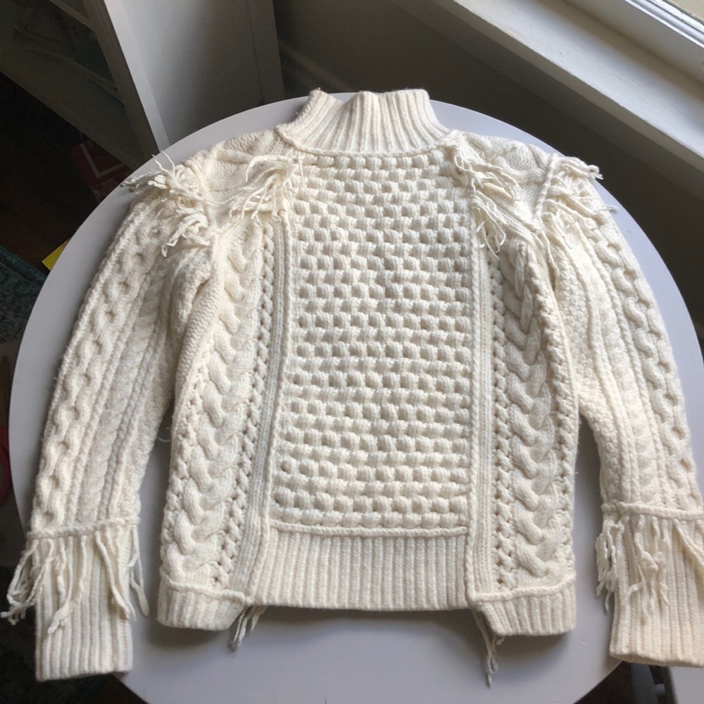 Coach cream wool fringe turtleneck sweater - Picture 2 of 5
